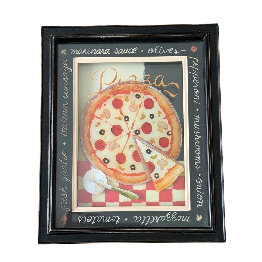 Framed Pizza Kitchen Wall Art Italian Bistro Decor Black Frame